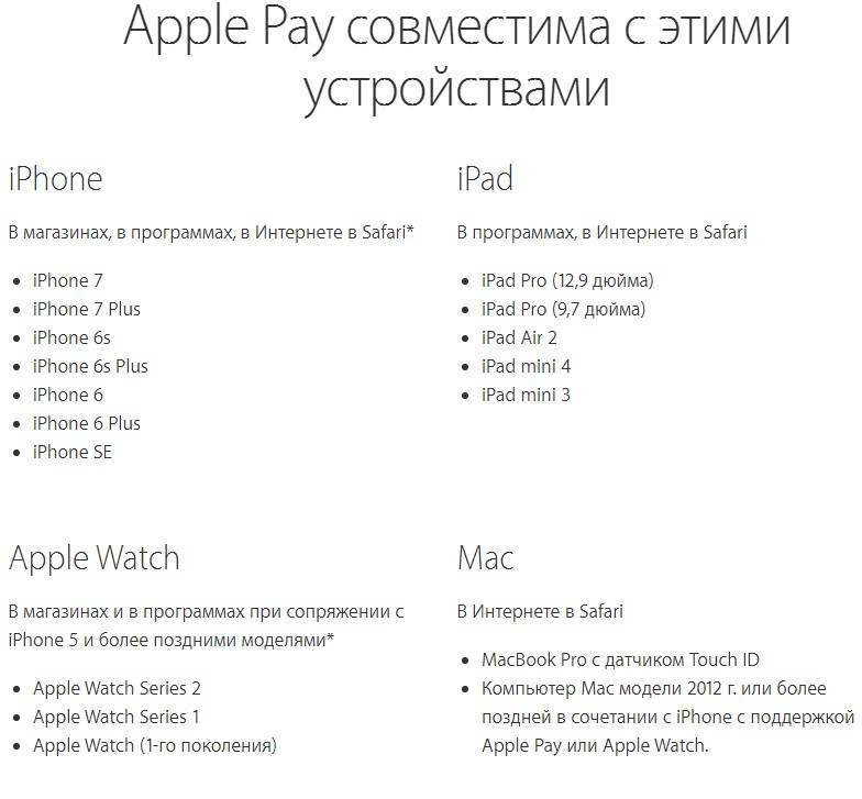 Какие айфоны поддерживают Apple Pay