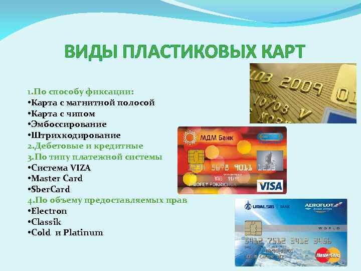 Виды банковских пластиковых карт (дебетовые, кредитные)