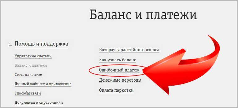 Возврат ошибочного платежа через сервис perenos.beeline.ru