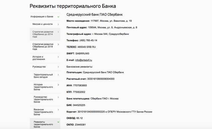 Среднерусский банк сбербанка россии: реквизиты