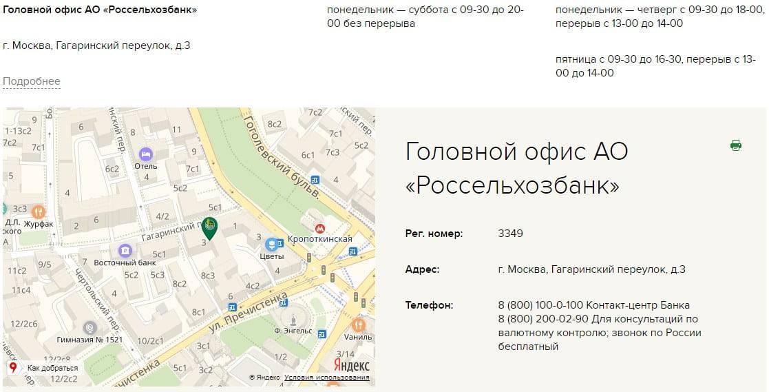 Главный офис Россельхозбанка: адрес в Москве