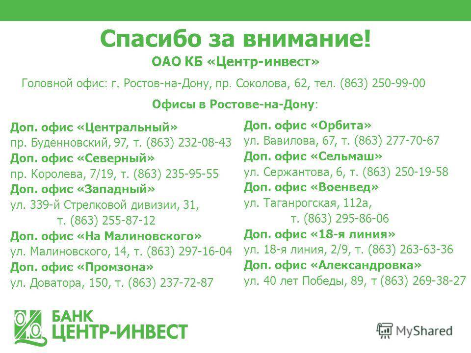 Центр-инвест: рейтинг, справка, адреса головного офиса и официального сайта, телефоны, горячая линия | банки.ру