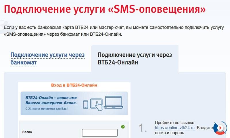 СМС-информирование ВТБ